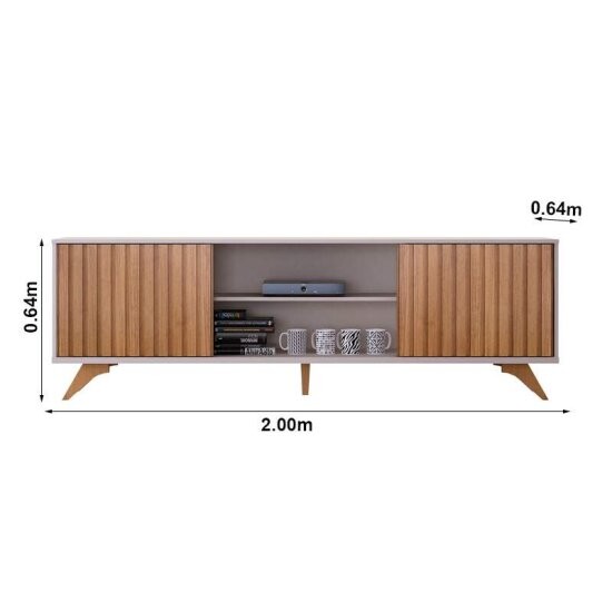 Rack Bancada 2,00m Manaus Off/Cinamomo com Detalhe Ripado para TV at� 65\" - Valdem�veis