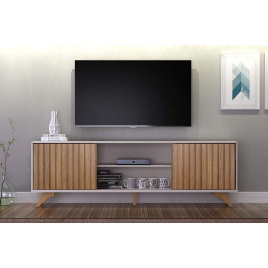 Rack Bancada 2,00m Manaus Off/Cinamomo com Detalhe Ripado para TV at� 65\" - Valdem�veis