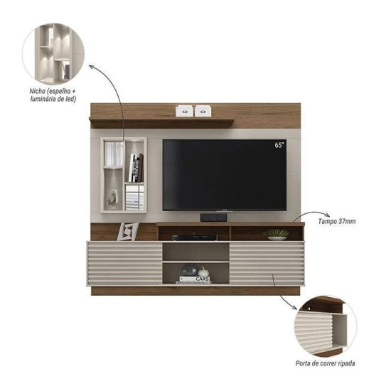 Home 2,00m Eldorado Off White/Nogueira para TV at� 65\" - Linea Brasil
