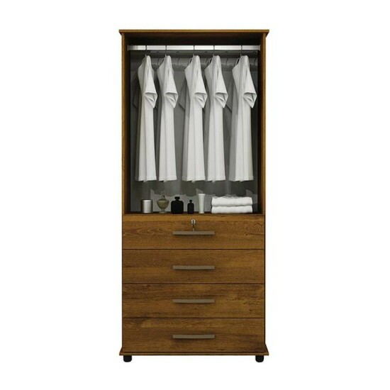 Guarda-Roupa Solteiro 2 portas 4 Gavetas Maia Larg. 0.76m Rovere Rustico Benetil