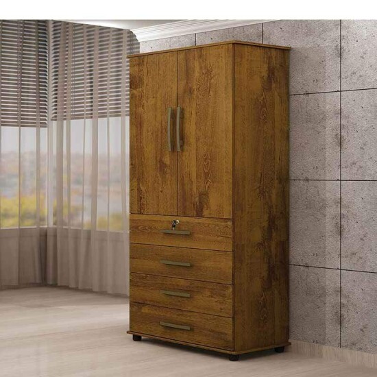 Guarda-Roupa Solteiro 2 portas 4 Gavetas Maia Larg. 0.76m Rovere Rustico Benetil