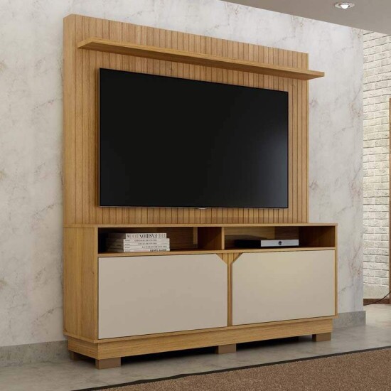 Home Berlim Larg. 1.35m Cinamomo/Off Painel Fresado Para TV at� 55\\\" - Valdemoveis
