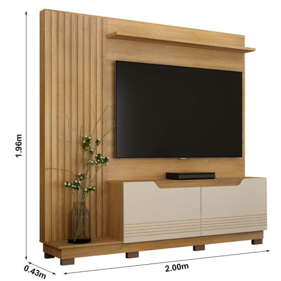 Home Santiago Ripado TV at� 80 Polegadas larg. 2.00m Cinamomo/Off White - Valdemoveis