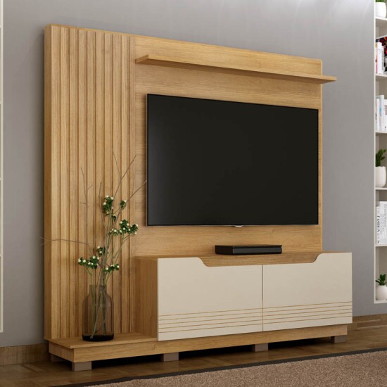 Home Santiago Ripado TV at� 80 Polegadas larg. 2.00m Cinamomo/Off White - Valdemoveis