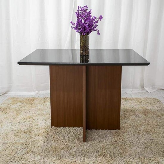 Mesa Jantar Helo 12090 Tampo Vidro Preto/Base Mel - Poliman