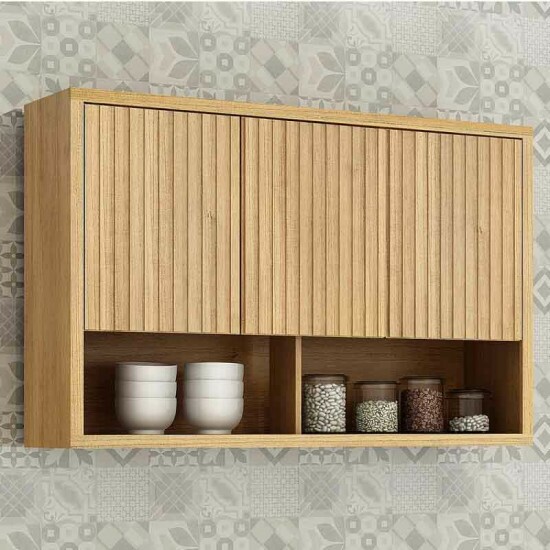 Cozinha Torino 3 Pe�as Paneleiro + Balc�o + A�reo Cinamomo/Grafite - Valdemoveis