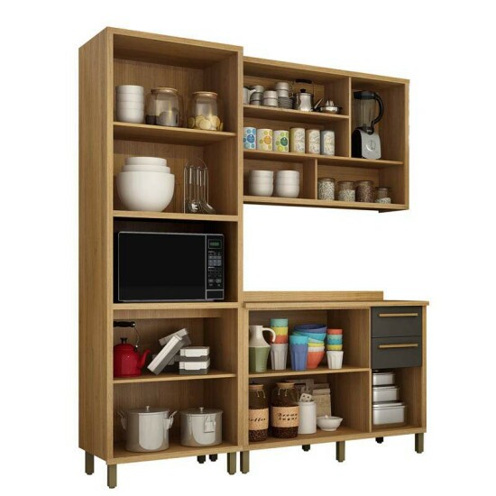 Cozinha Torino 3 Pe�as Paneleiro + Balc�o + A�reo Cinamomo/Grafite - Valdemoveis