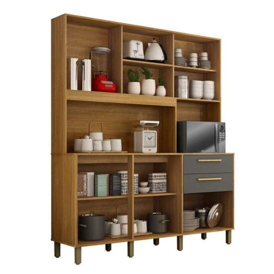 Arm�rio Cozinha Diamante 5 Portas 2 Gavetas Larg. 1.63m Cinamomo/Grafite - Valdemoveis