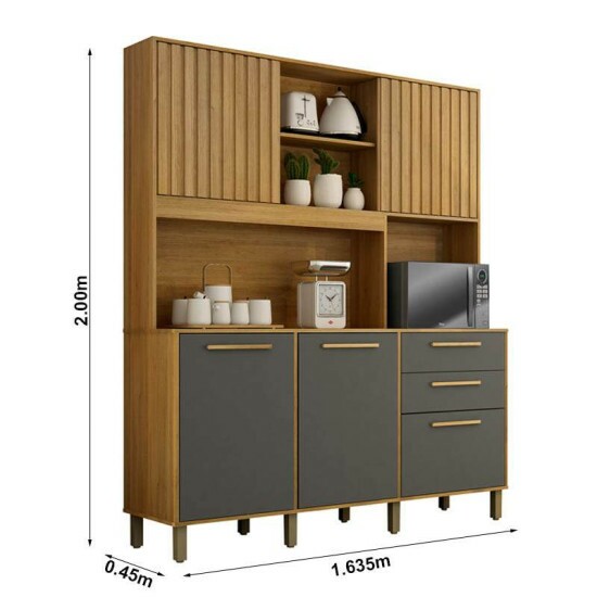 Arm�rio Cozinha Diamante 5 Portas 2 Gavetas Larg. 1.63m Cinamomo/Grafite - Valdemoveis