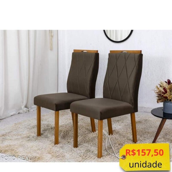 2 Cadeiras Lisboa Veludo Marrom 509 Madeira Macia Art Assento - Entregue Montada