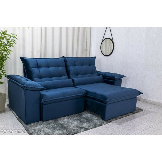 Sof� Retr�til Reclin�vel Emanuelly 2.00m Veludo Azul 03