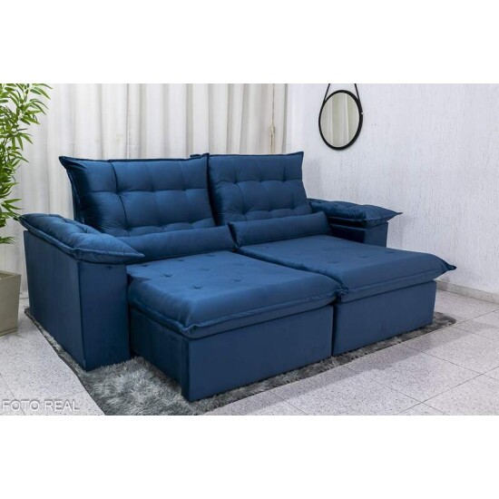 Sof� Retr�til Reclin�vel Emanuelly 2.00m Veludo Azul 03