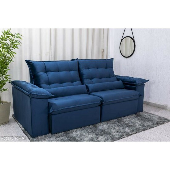 Sof� Retr�til Reclin�vel Emanuelly 2.00m Veludo Azul 03
