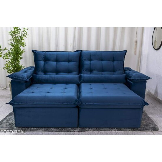 Sof� Retr�til Reclin�vel Emanuelly 2.00m Veludo Azul 03
