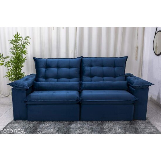 Sof� Retr�til Reclin�vel Emanuelly 2.00m Veludo Azul 03