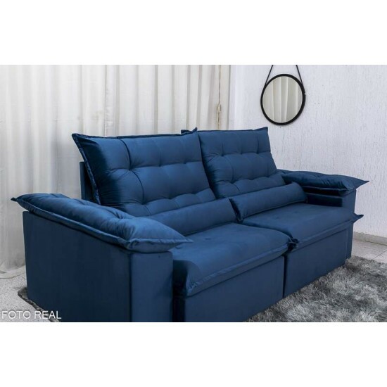 Sof� Retr�til Reclin�vel Emanuelly 2.00m Veludo Azul 03
