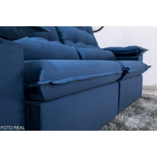 Sof� Retr�til Reclin�vel Emanuelly 2.00m Veludo Azul 03