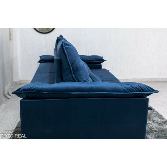 Sof� Retr�til Reclin�vel Emanuelly 2.00m Veludo Azul 03