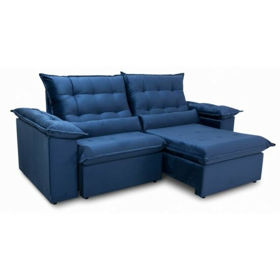 Sof� Retr�til Reclin�vel Emanuelly 2.00m Veludo Azul 03