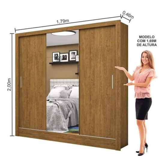 Guarda-roupa 1,79m Dubai Freij� 3 Portas 3 Gavetas 1 Porta com Espelho - Carioca
