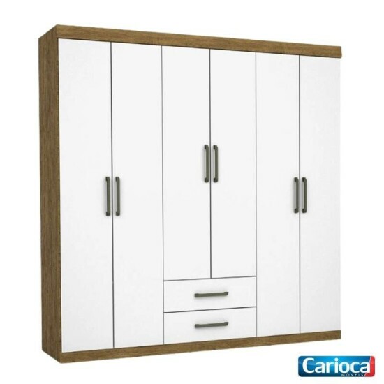 Roupeiro Solteiro �ries Cinamomo/Branco 6 Portas 2 Gavetas C/P�s Larg. 1.53m - Carioca