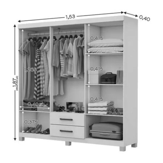 Roupeiro Solteiro �ries Cinamomo 6 Portas 2 Gavetas C/P�s Larg. 1.53m - Carioca