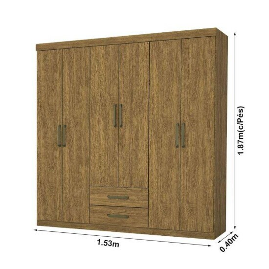 Roupeiro Solteiro �ries Cinamomo 6 Portas 2 Gavetas C/P�s Larg. 1.53m - Carioca