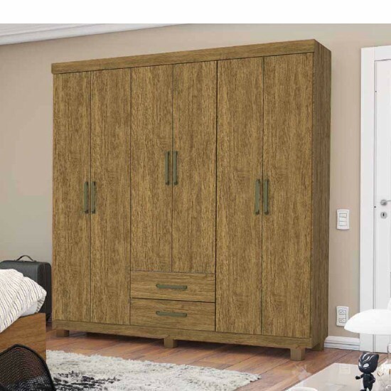 Roupeiro Solteiro �ries Cinamomo 6 Portas 2 Gavetas C/P�s Larg. 1.53m - Carioca