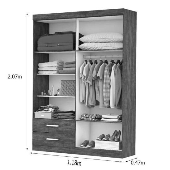 Guarda-roupa Solteiro Hercules Branco 04 Portas 02 Gavetas C/Espelho e P�s Larg. 1.18m - Carioca