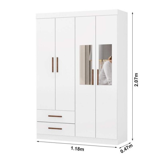 Guarda-roupa Solteiro Hercules Branco 04 Portas 02 Gavetas C/Espelho e P�s Larg. 1.18m - Carioca