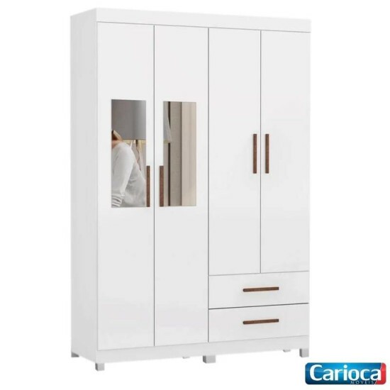 Guarda-roupa Solteiro Hercules Branco 04 Portas 02 Gavetas C/Espelho e P�s Larg. 1.18m - Carioca