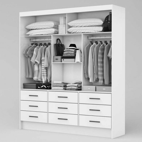 Roupeiro Solteiro Sevilha Branco 3 Portas C/ 1 Espelho 9 Gavetas Larg. 1.62m - Carioca