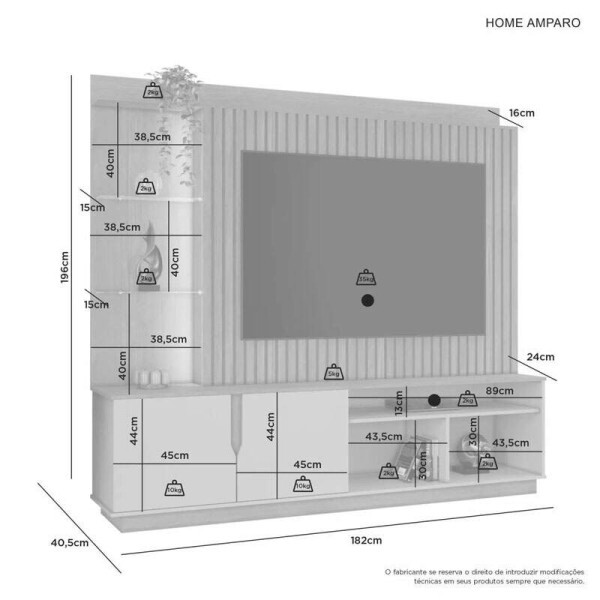 Home Amparo Cinamomo/Off Ripado C/ Led TV at 60 Polegadas Larg. 1.82m - JCM