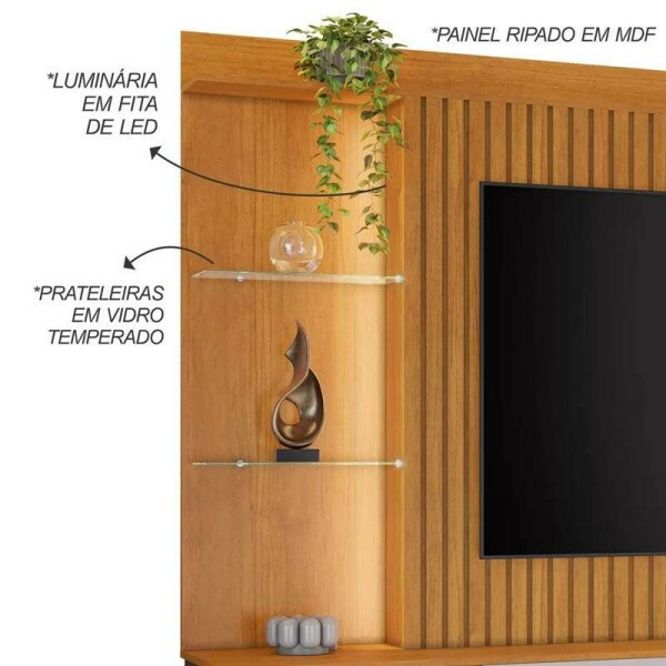 Home Amparo Cinamomo/Off Ripado C/ Led TV at 60 Polegadas Larg. 1.82m - JCM