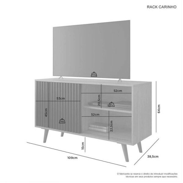 Rack Bancada Carinho Ripado Larg. 1.09m Cinamomo/Preto JCM