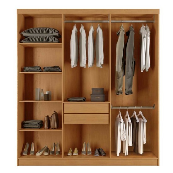 Guarda-roupa Casal Cairo Ripado 6 Portas MDF Larg. 1.80m Nature Rufato