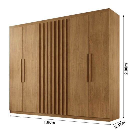 Guarda-roupa Casal Cairo Ripado 6 Portas MDF Larg. 1.80m Nature Rufato