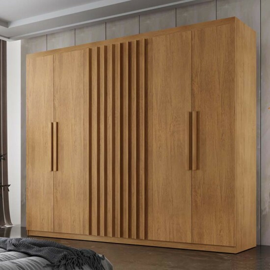 Guarda-roupa Casal Cairo Ripado 6 Portas MDF Larg. 1.80m Nature Rufato