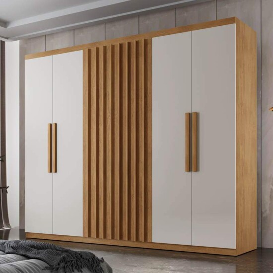 Guarda-Roupa Casal Cairo Ripado 6 Portas MDF Larg. 1.80m Nature