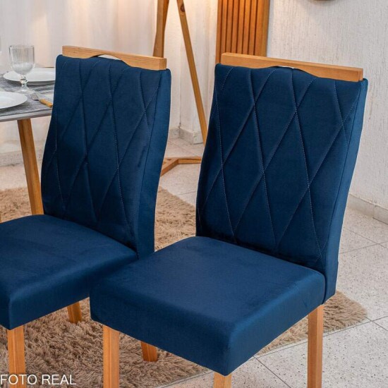 2 Cadeiras Lisboa Veludo Azul 503 Madeira Art Assento - Entregue Montada