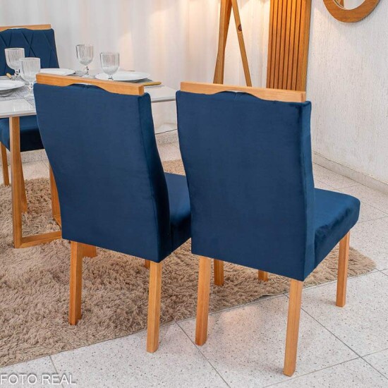 2 Cadeiras Lisboa Veludo Azul 503 Madeira Art Assento - Entregue Montada