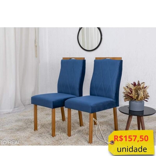 2 Cadeiras Lisboa Veludo Azul 503 Madeira Macia Art Assento - Entregue Montada