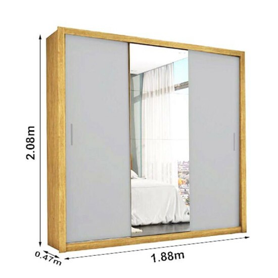 Guarda-Roupa Casal 3 Portas com Espelho Veneza Larg. 1.88m Freij�/Off Carioca