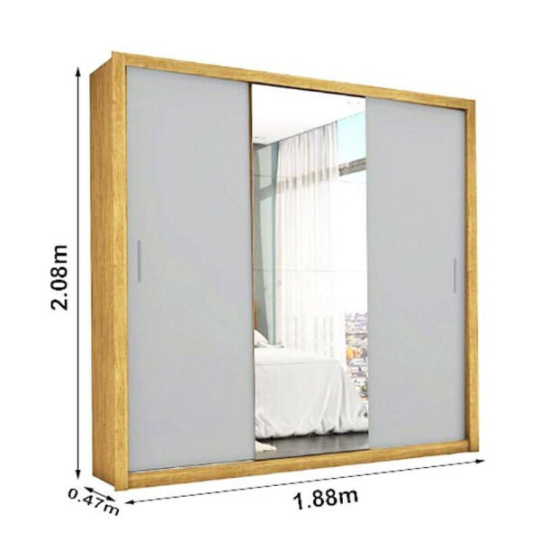 Guarda-Roupa Casal 3 Portas com Espelho Veneza Larg. 1.88m Freij/Off Carioca
