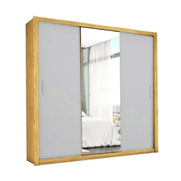 Guarda-Roupa Casal 3 Portas com Espelho Veneza Larg. 1.88m Freij/Off Carioca
