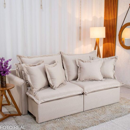 Sof Retrtil Reclinvel Lima 2.00m Linho Bege A57 - Sem Caixa