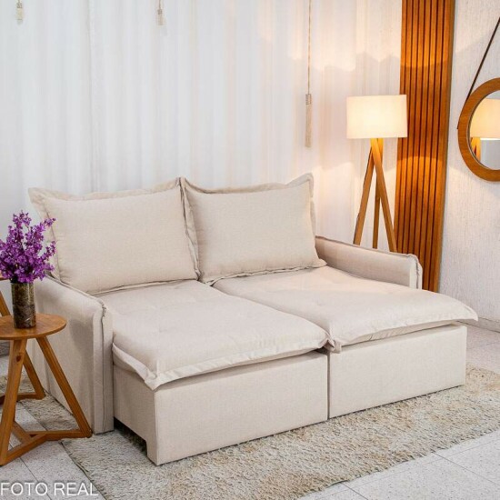 Sof Retrtil Reclinvel Lima 2.00m Linho Bege A57 - Sem Caixa