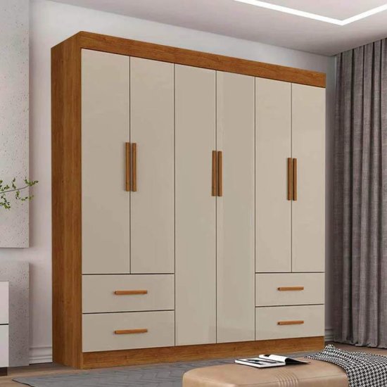 Guarda-roupa 1,77m Verona Cinamomo/Off 6 Portas 4 Gavetas - Sall�to