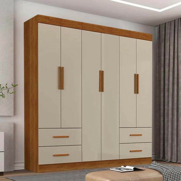 Roupeiro Verona Cinamomo/Off White 6 Portas 4 Gavetas Larg. 1.77m - Sallto
