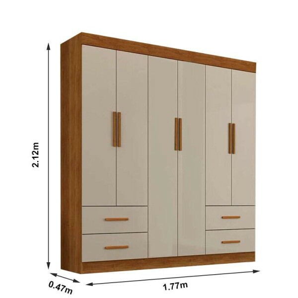 Roupeiro Verona Cinamomo/Off White 6 Portas 4 Gavetas Larg. 1.77m - Sallto
